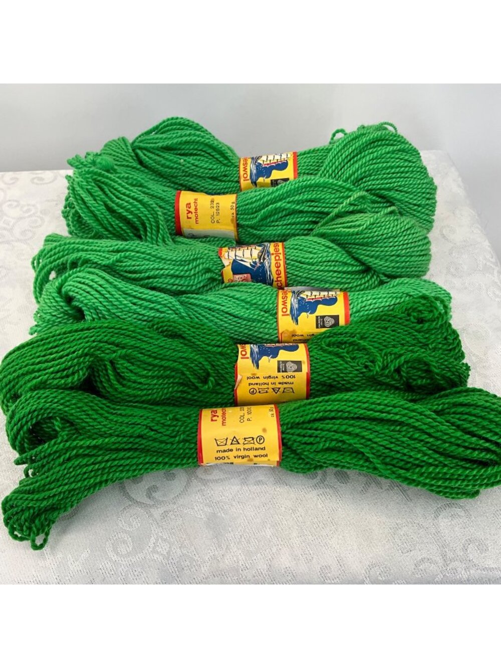 Scheepjes Rya Motecht Green Yarn Lot 100% Virgin Wool 50g Each Made In Holland